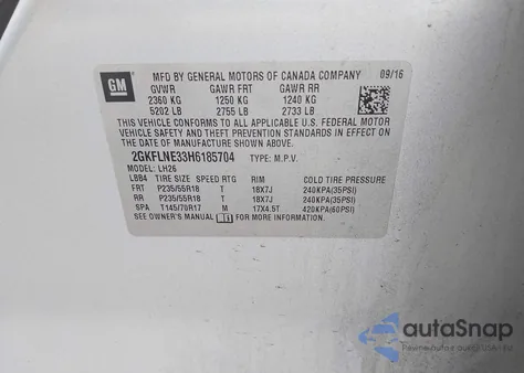 2017 GMC Terrain Sle-2 z USA, uszkodzony, nr VIN 2GKFLNE33H6185704